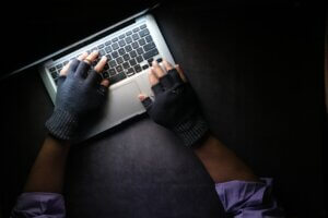 laptop and gloves