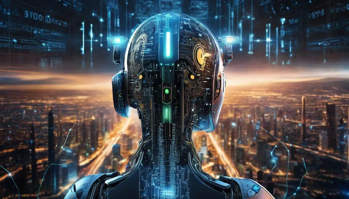 A futuristic image depicting the integration of Artificial Intelligence into cybersecurity, symbolizing a strong defense against cyber threats.
