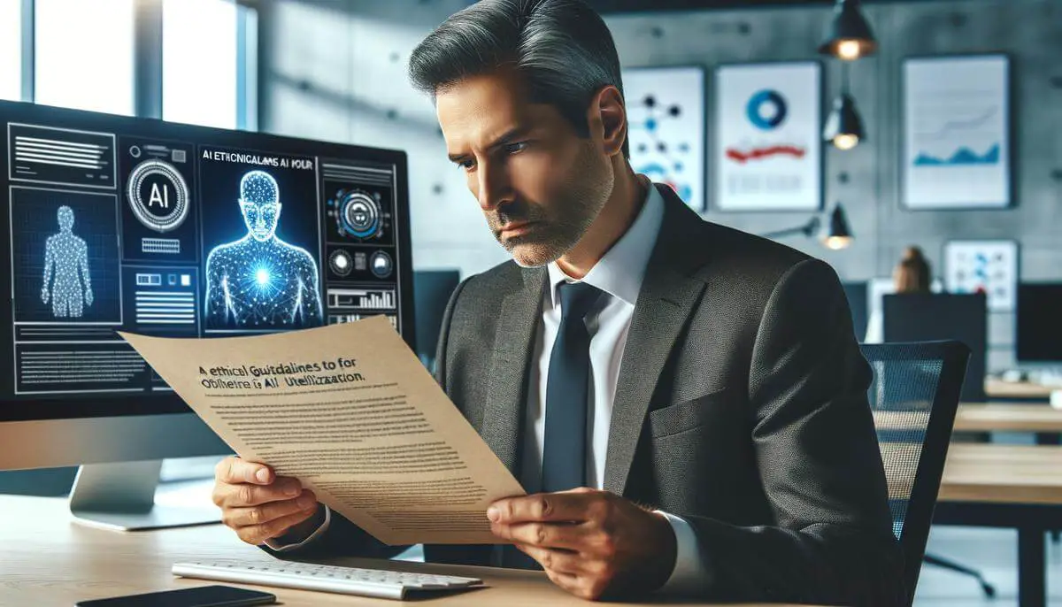 A Chief AI Officer reviewing a document outlining ethical guidelines for AI implementation in their organization