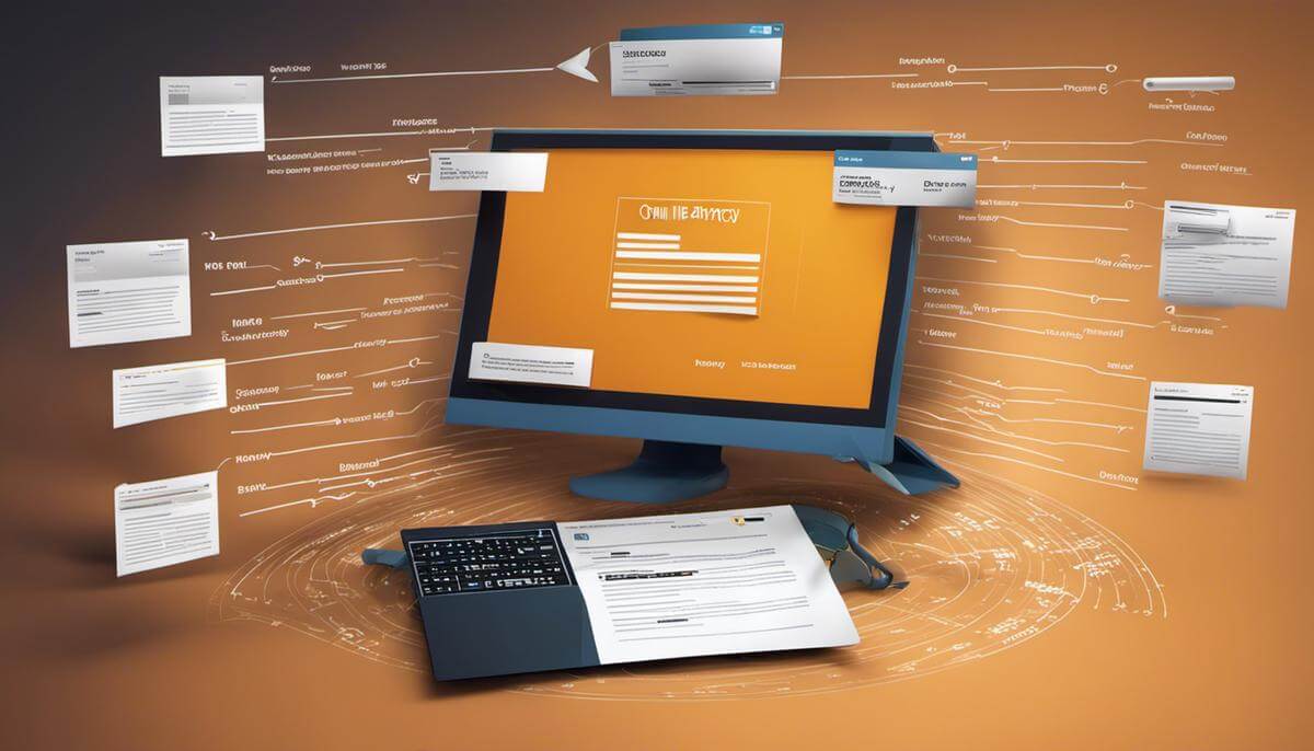 Image describing the impact of legislation on online privacy, showing a computer screen with multiple web pages and arrows representing data flow.