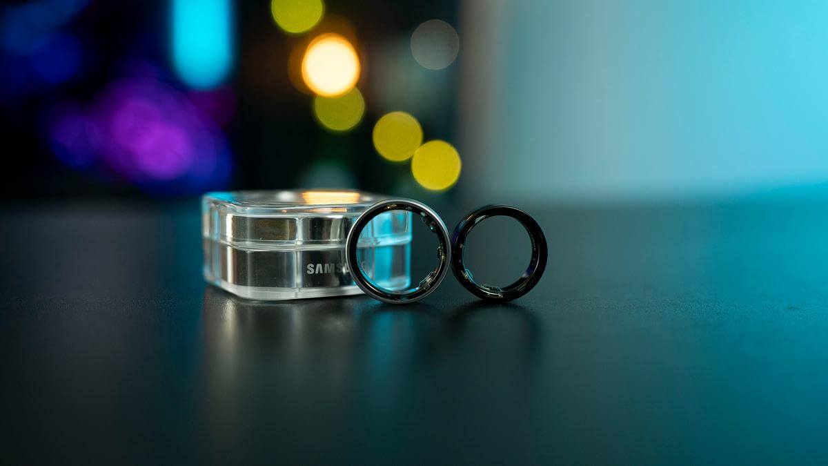 Close-up of a smart ring showcasing its sensors and sleek design