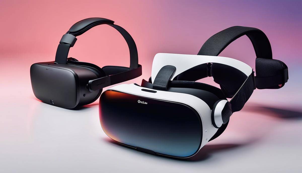 Image of two virtual reality headsets, the Oculus Quest 2 and the Valve Index, side by side.